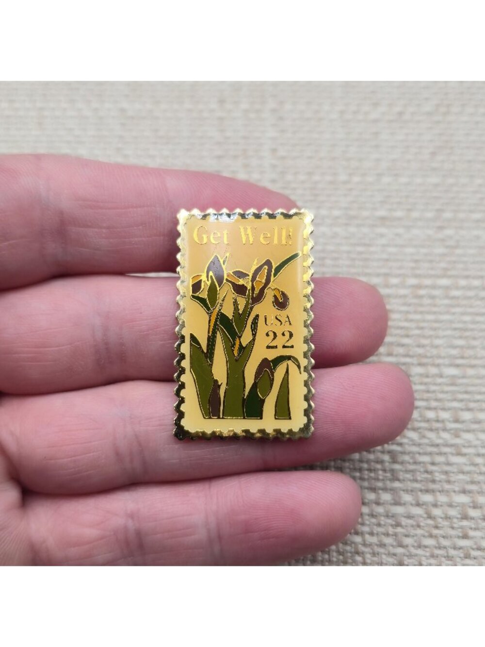 Vintage Get Well USA 22 Postage Stamp Flower Commemorative Lapel Pin A8081